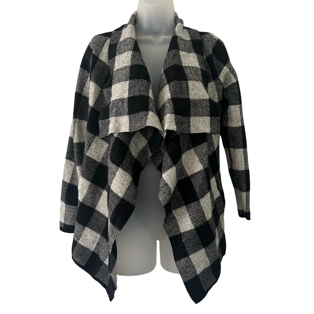 Lauren Ralph Lauren Open Front Waterfall Buffalo Plaid Sweater Cardigan Small